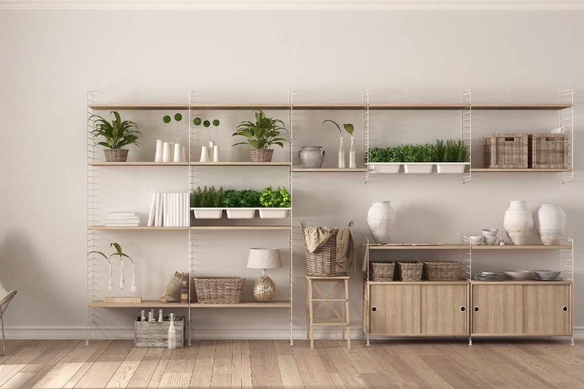 Wall in home with shelves and storage