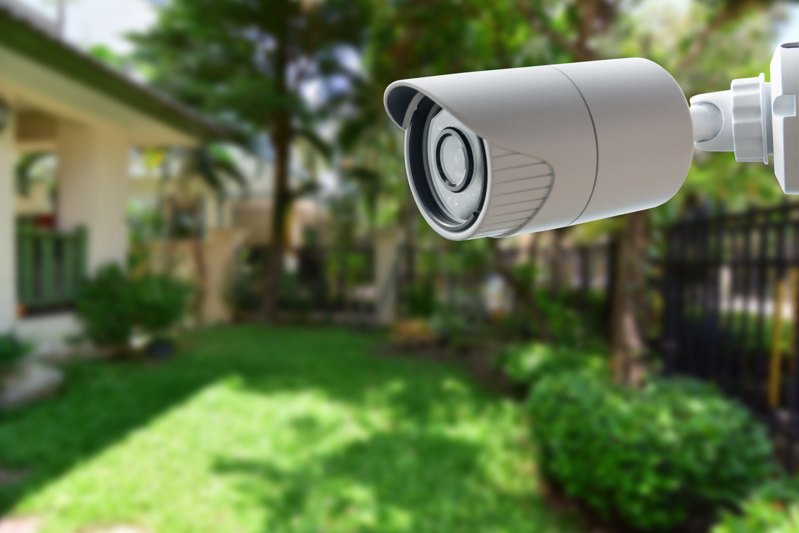home security camera in backyard