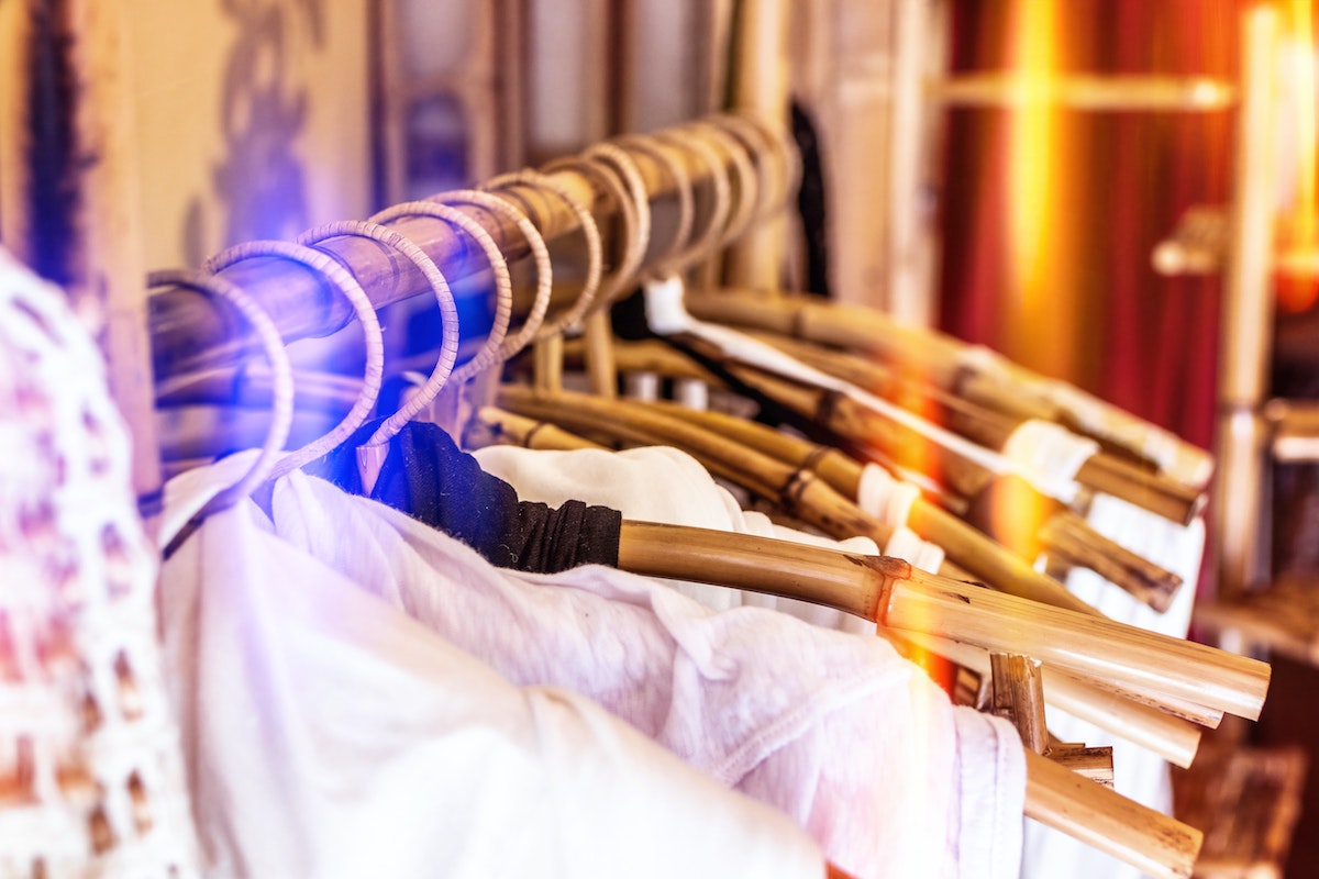 Clothes on hangers in a closet