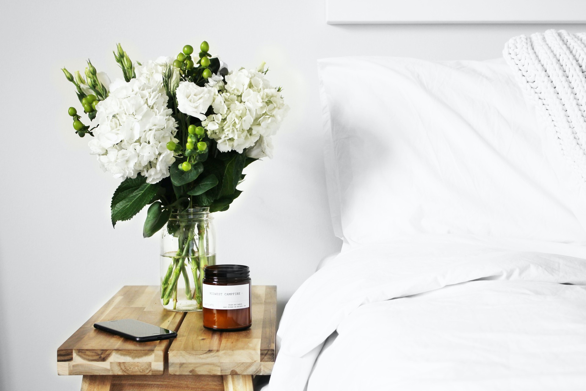 botanicals on a bedside table