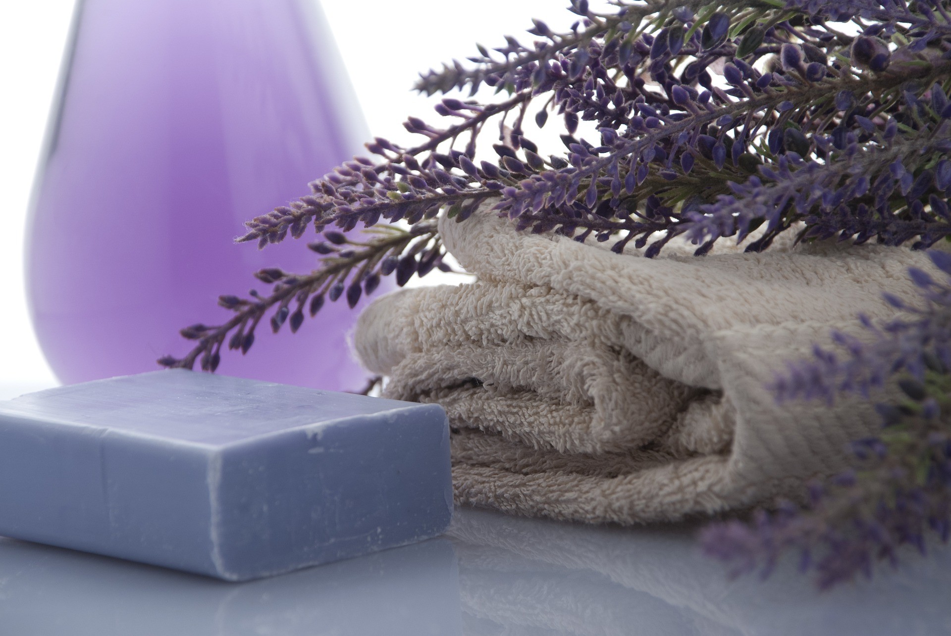 lavender sprigs with soap