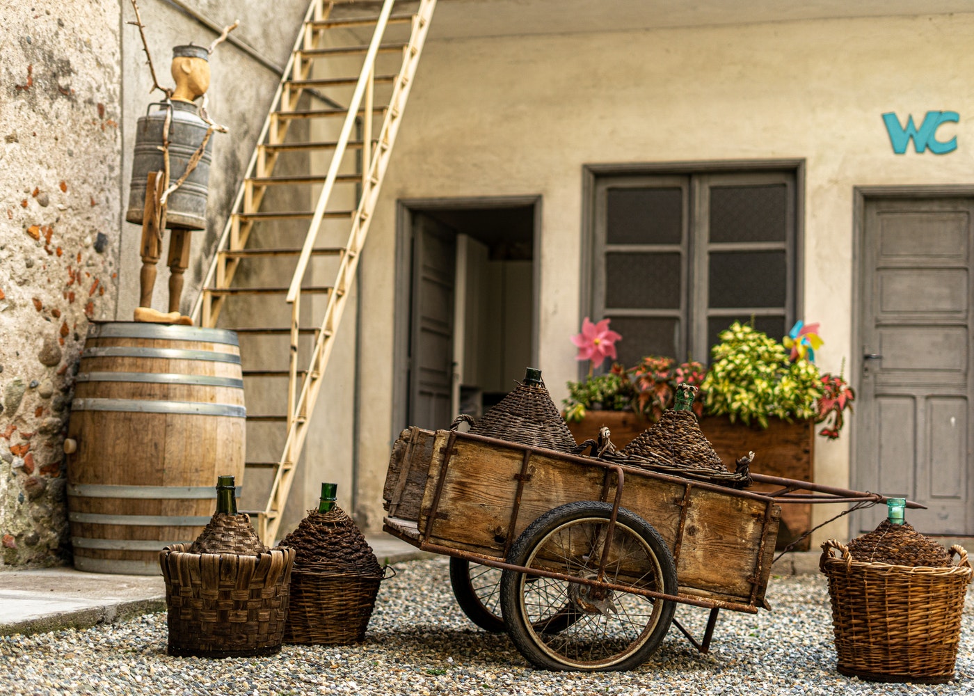 Rustic setup outside a building.