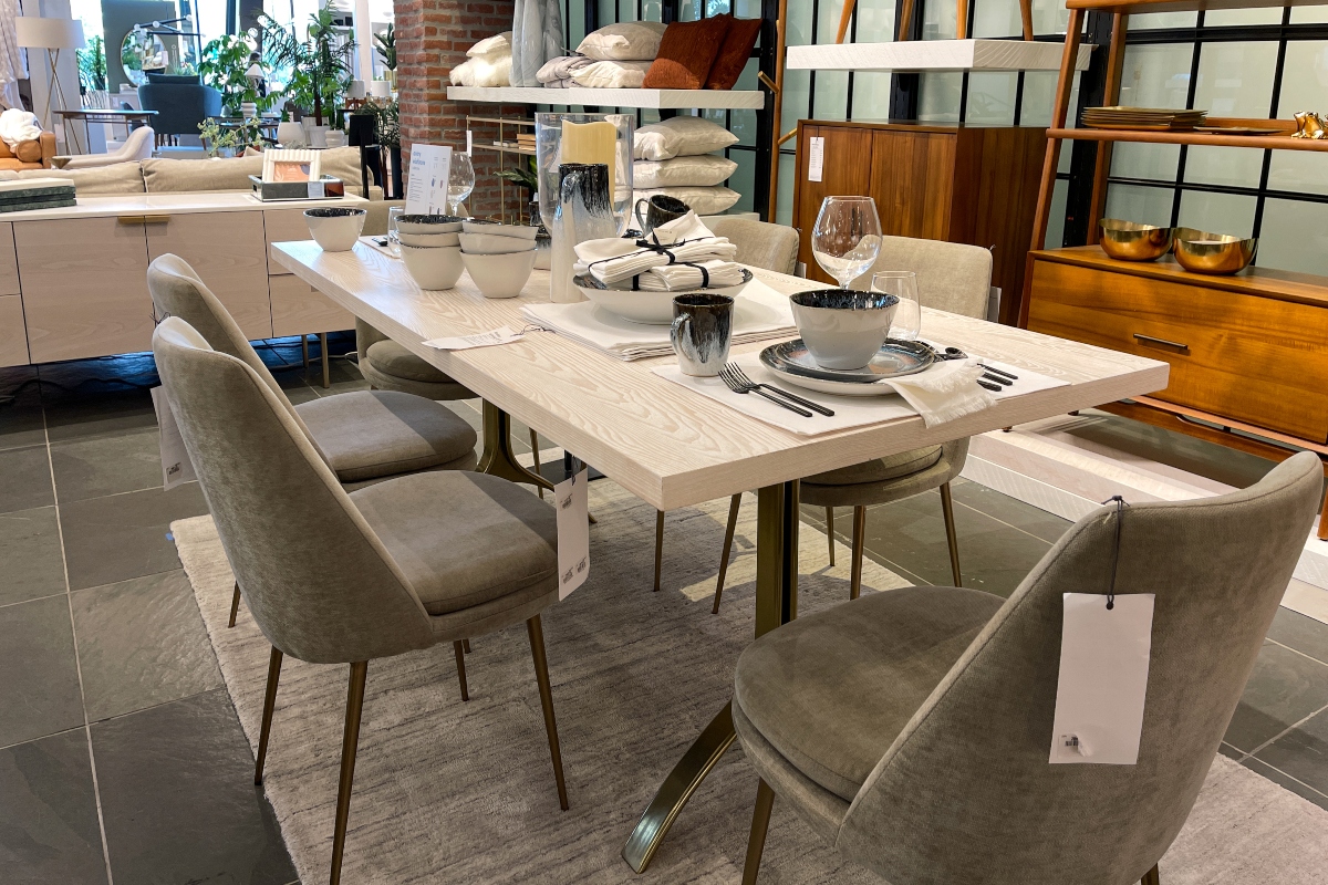 west elm in store furniture dining room display