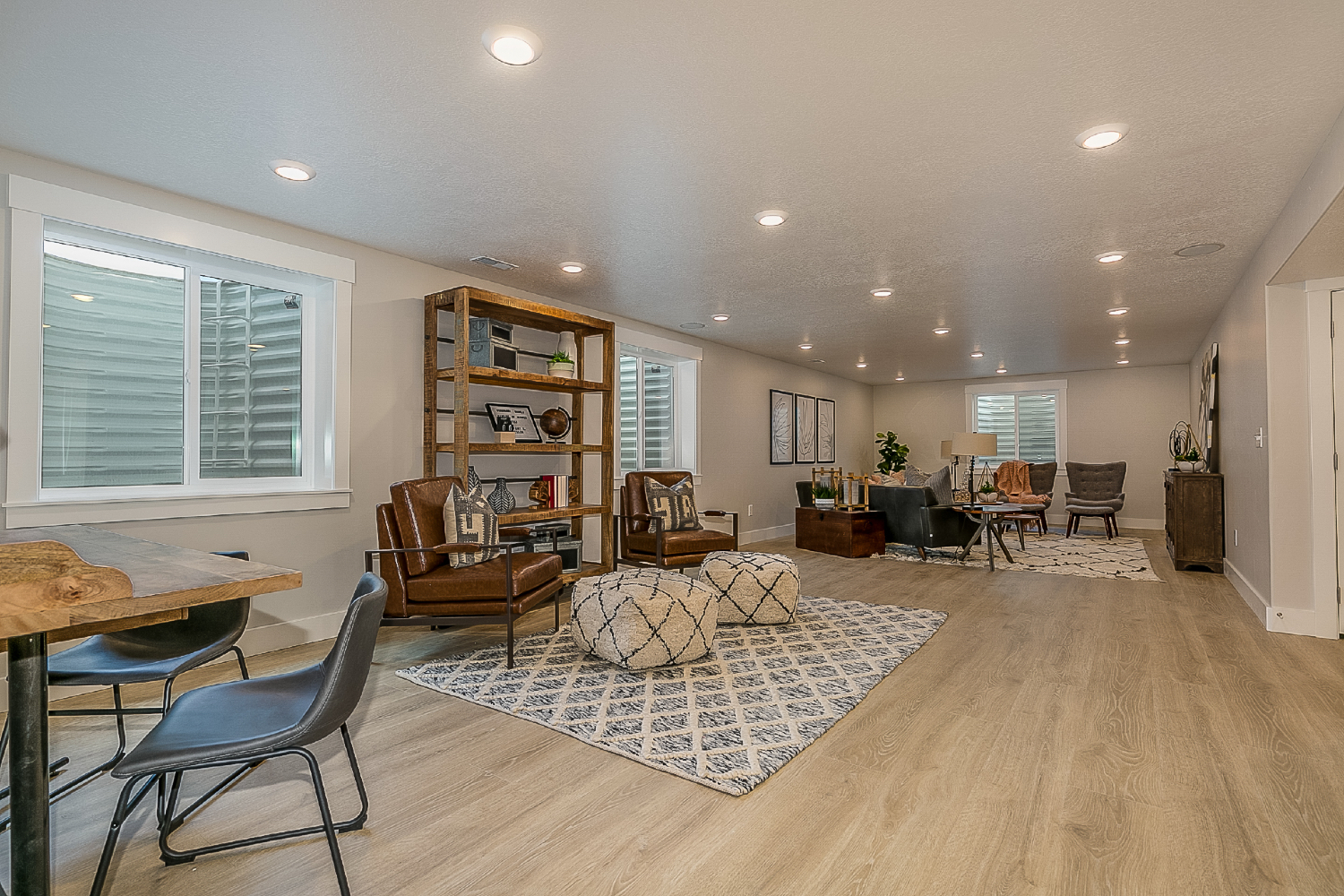 Bright basement space with gray walls