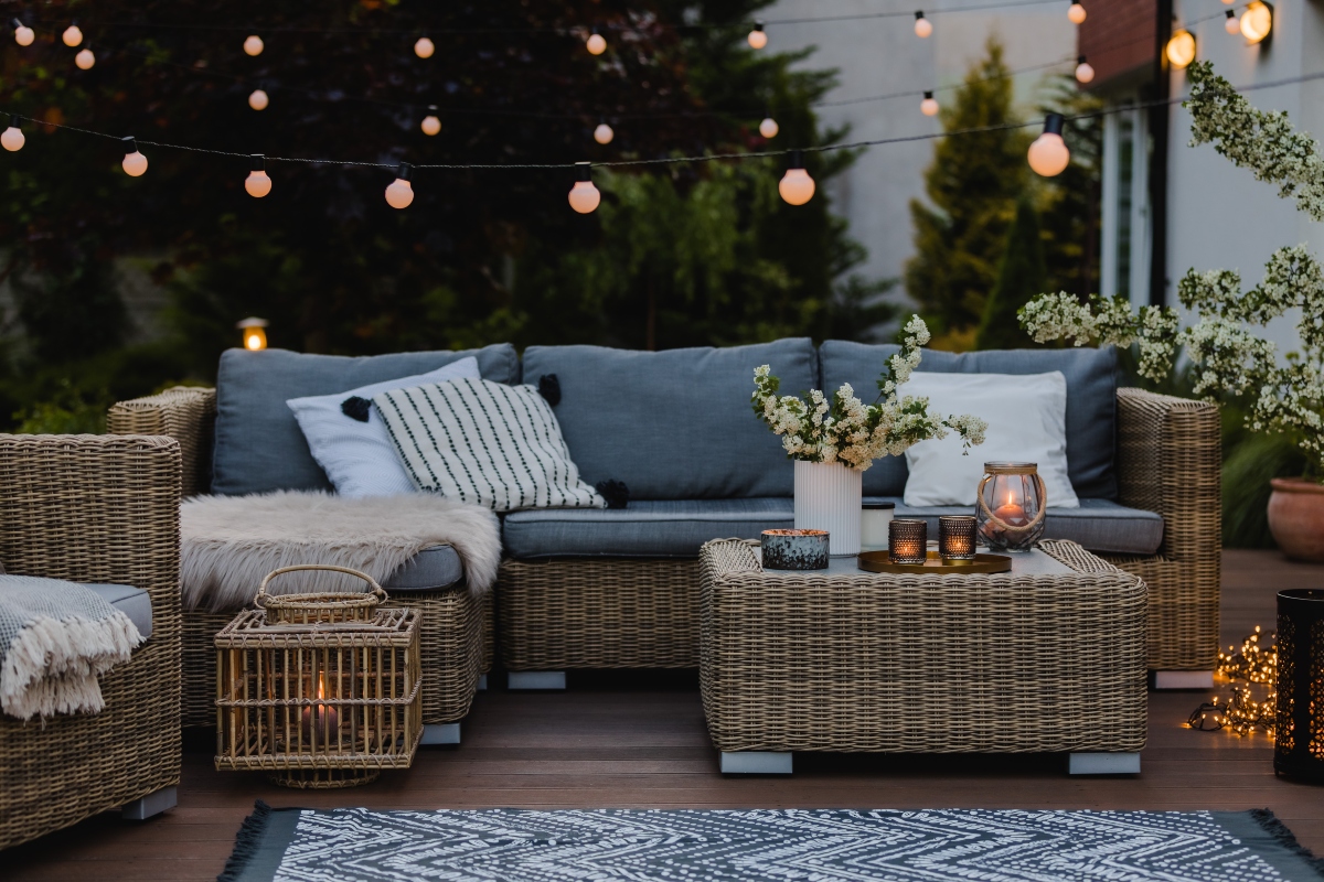 evening outdoor backyard patio setup