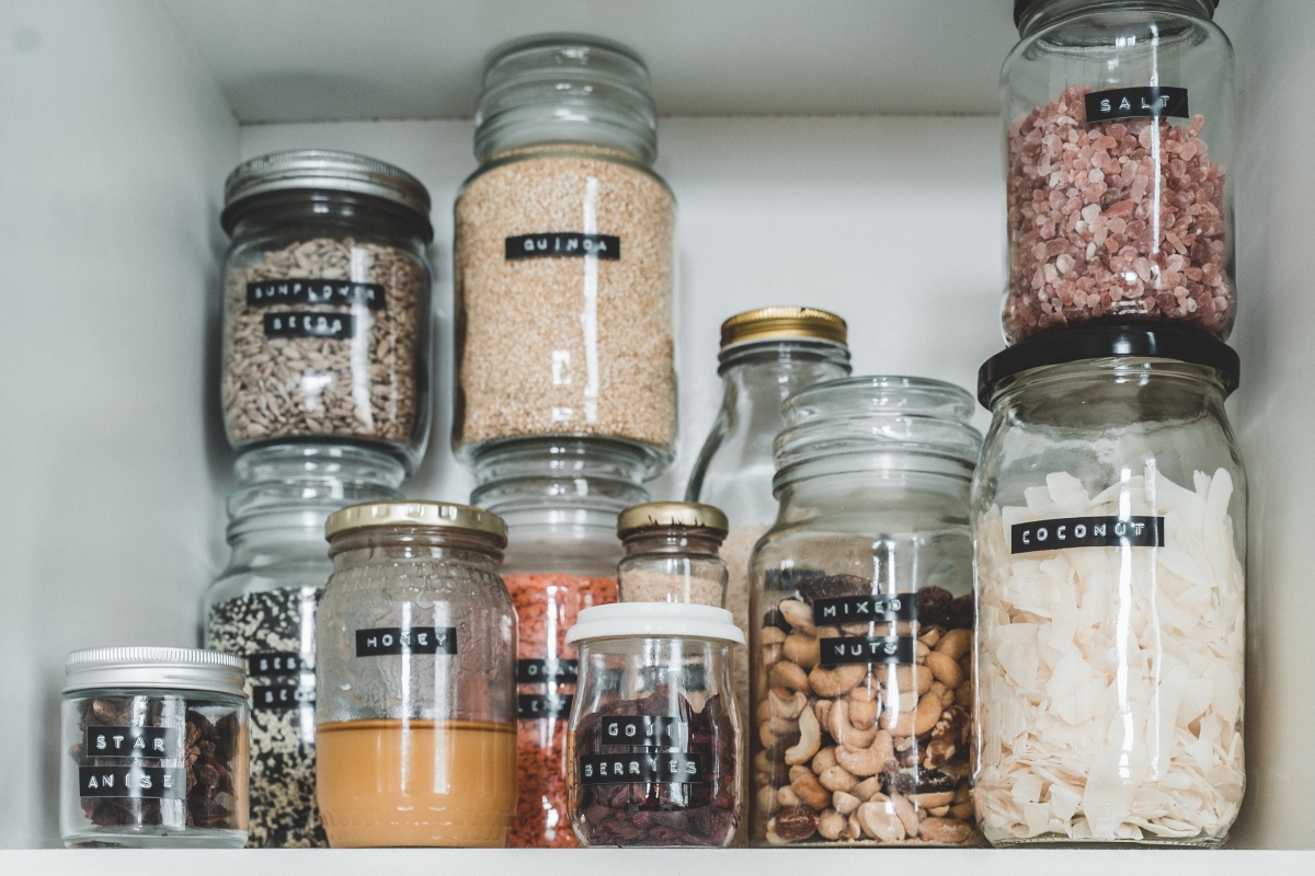 labeled glass jars pantry storage