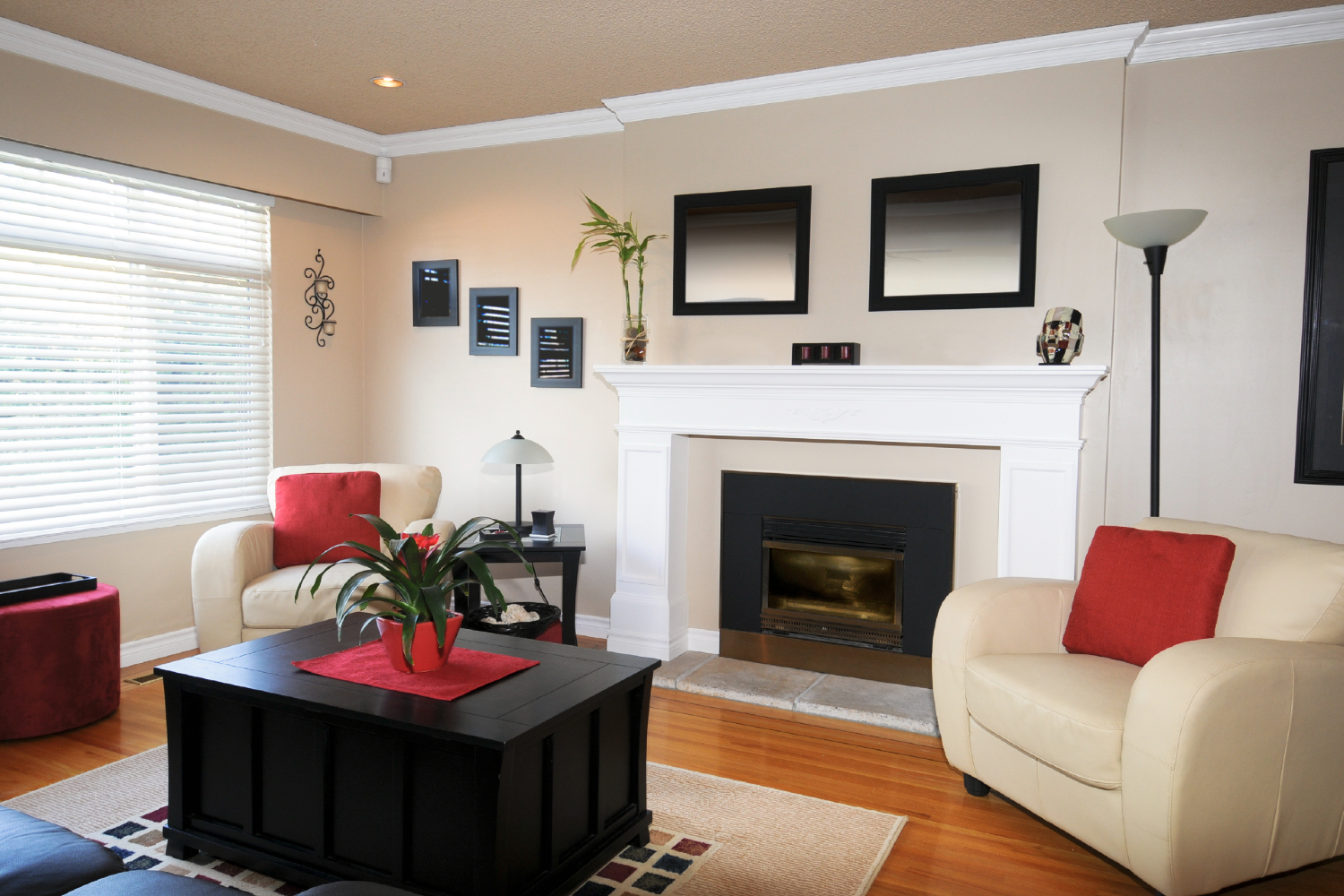 Modern fireplace in living room.