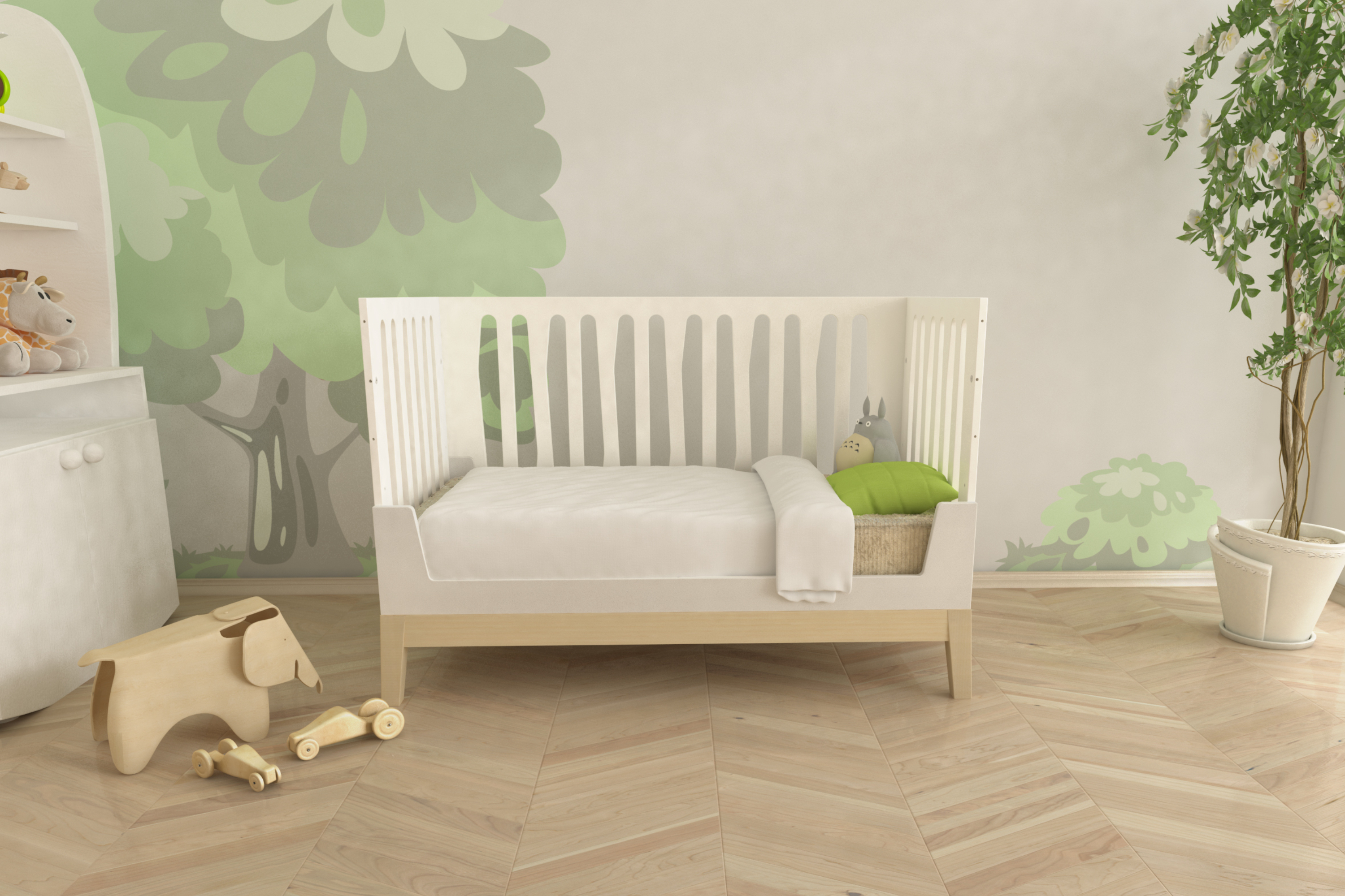 Nature wall art in simple minimal nursery