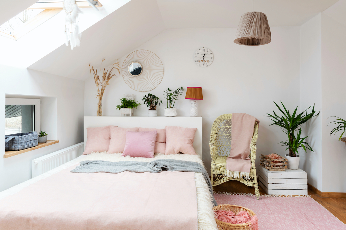 pink attic bedroom design