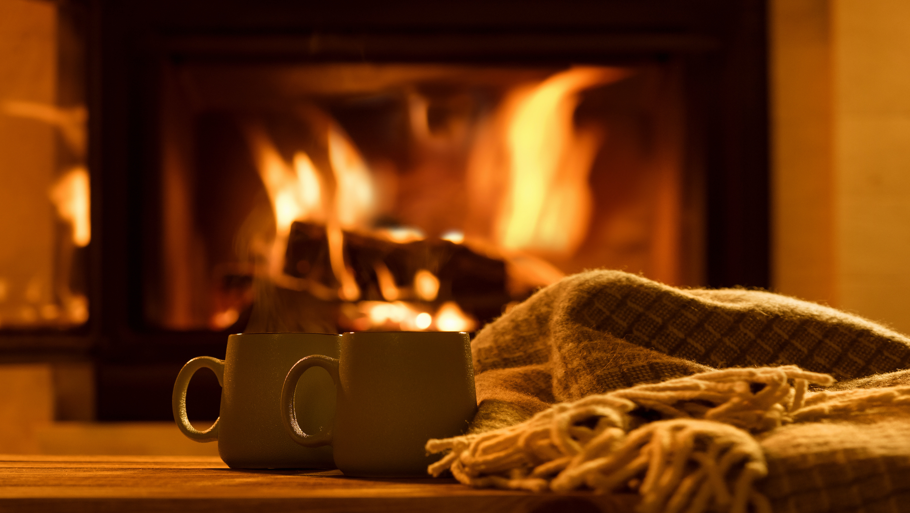 Hot cocoa by the fireplace