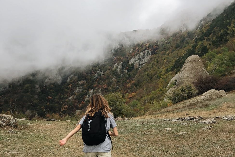 woman hiking on mountain