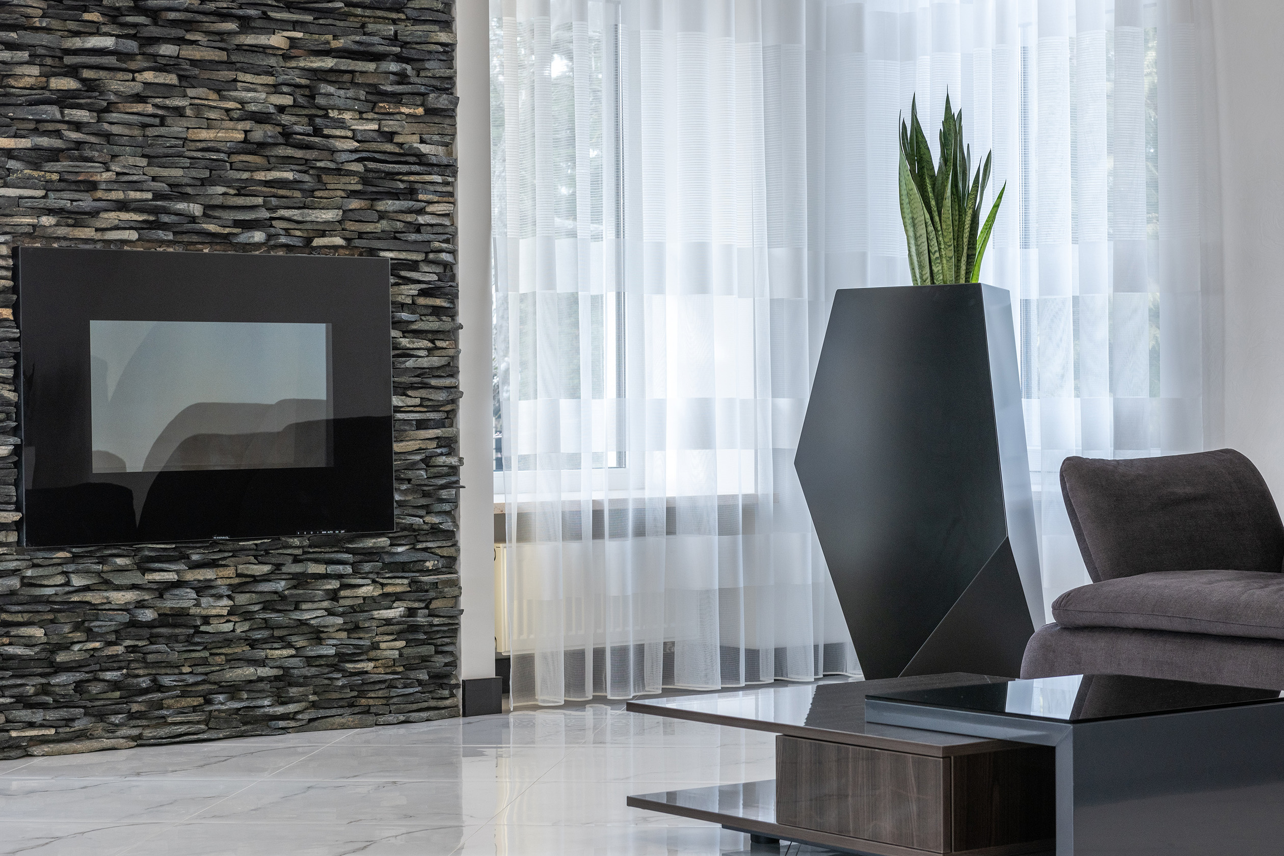 Electric fireplace in modern living room