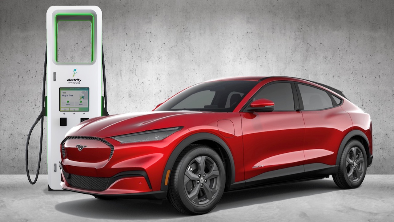 Ford Mustang MachE EV plugged in a charging station