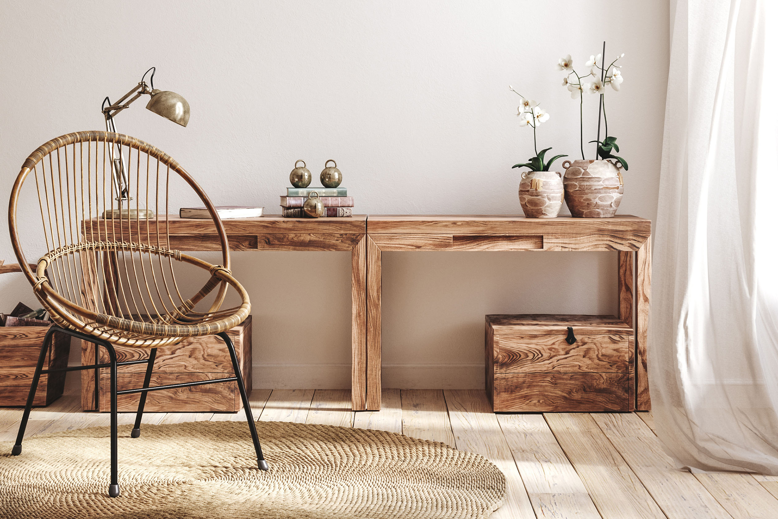 Rustic farmhouse interior with upscale decor