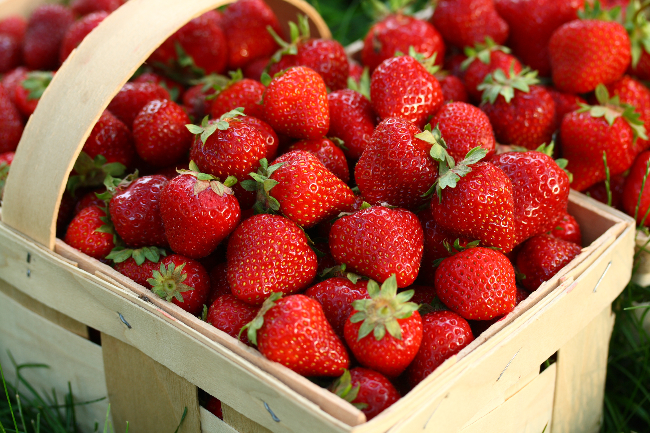Strawberries in a wooden basket