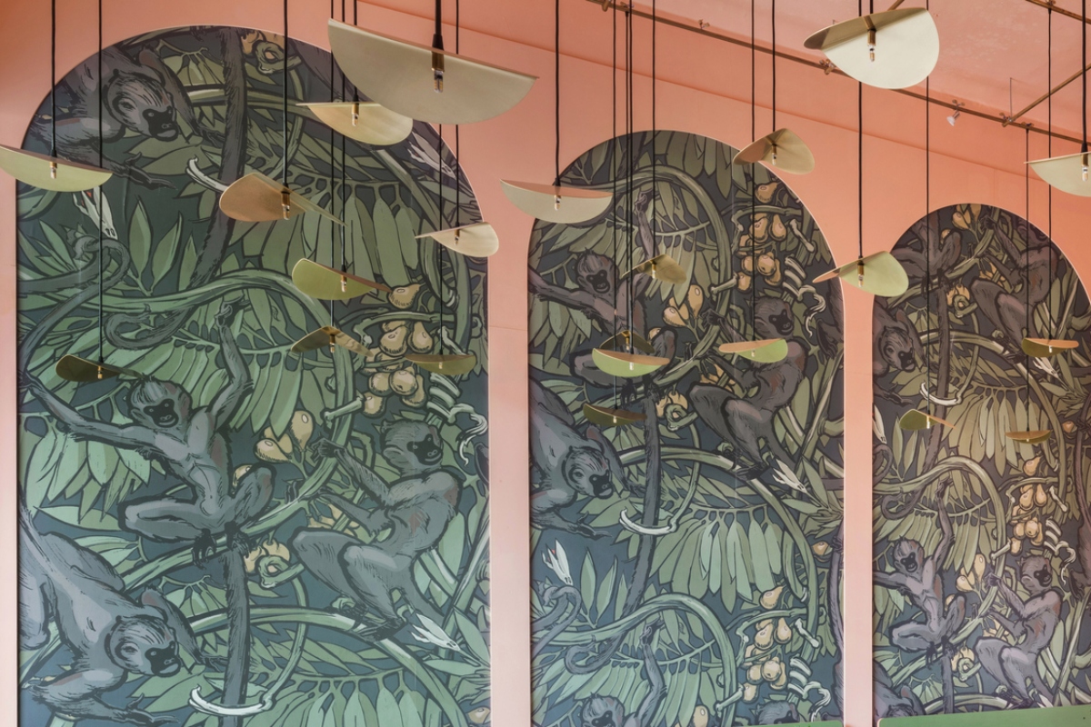 Nature-themed green wallpaper with pink background