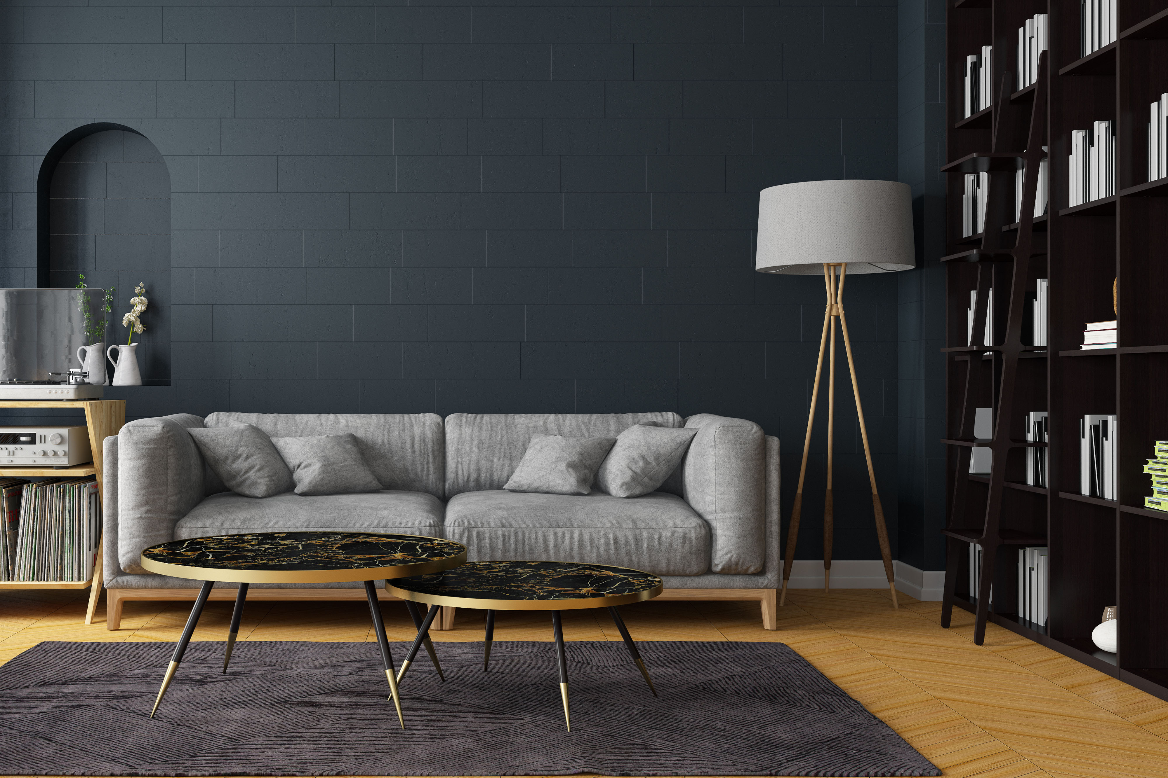 Reading nook with corner floor lamp