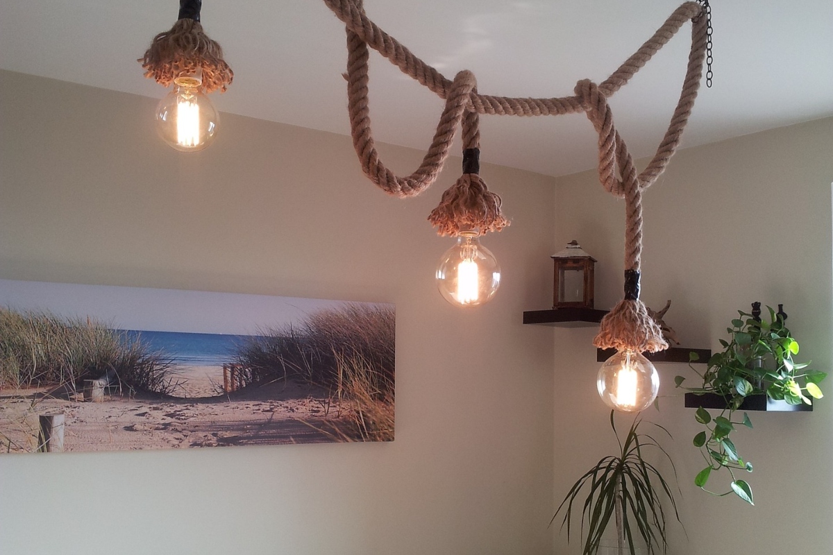Beach home decor with unique rope lighting statement