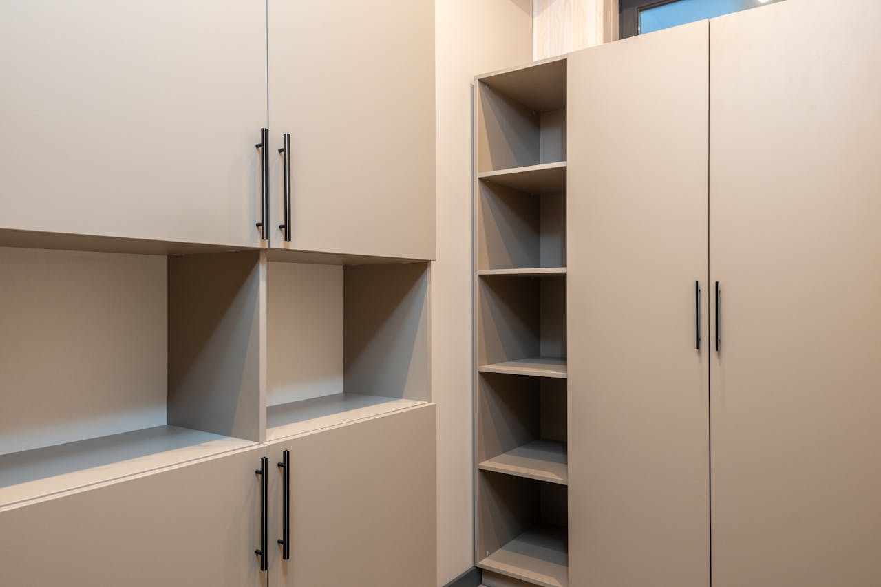 cabinets and shelves in a closet