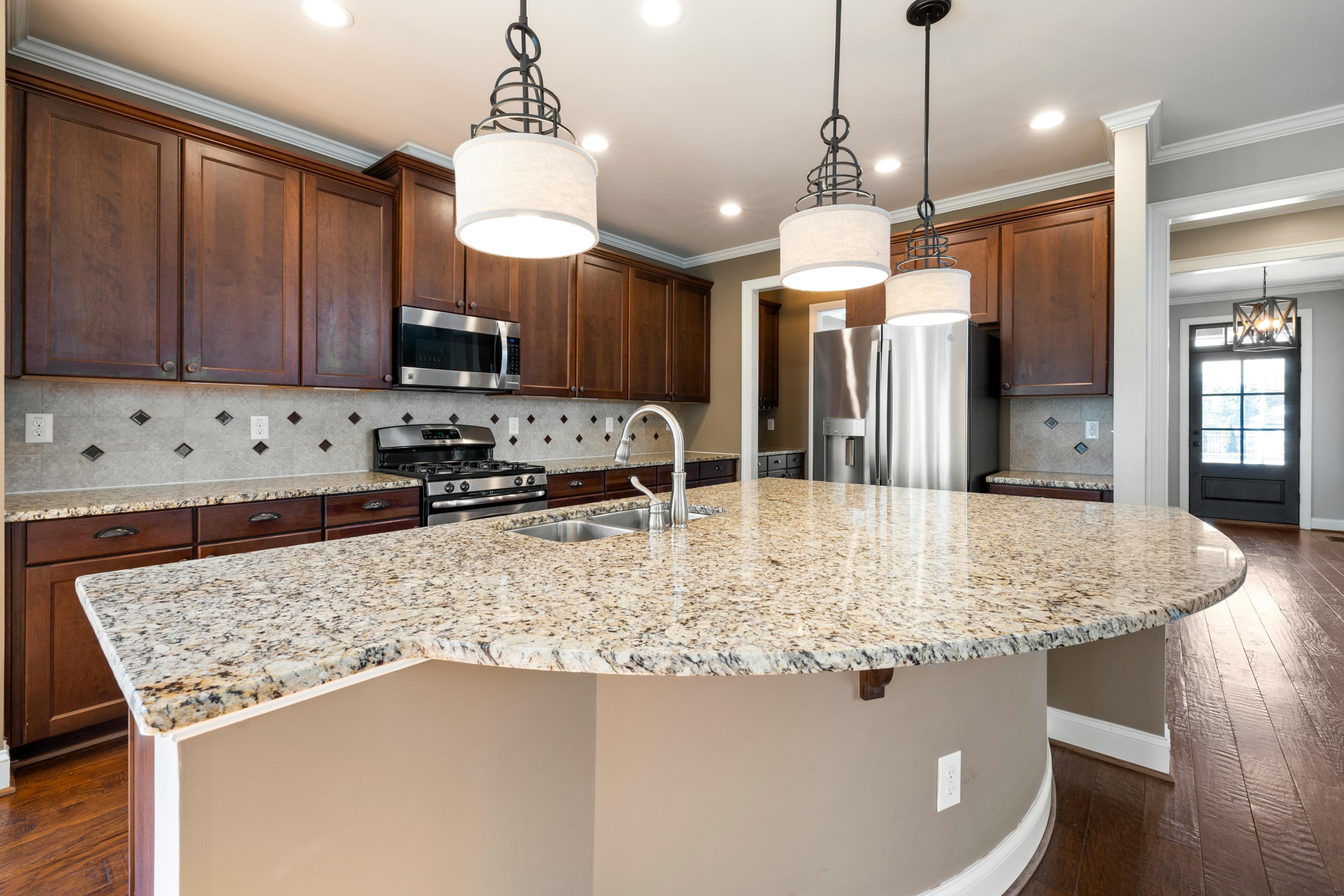 Granite countertop on kitchen island in traditional design