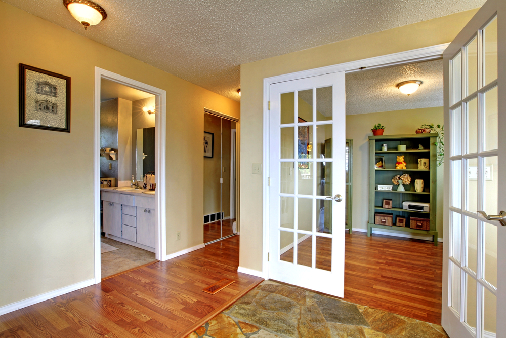 Interior french doors between hallway and office.