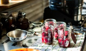 best canners pressure food meat vegetable preserves jars of beetroot on tea towel in kitchen