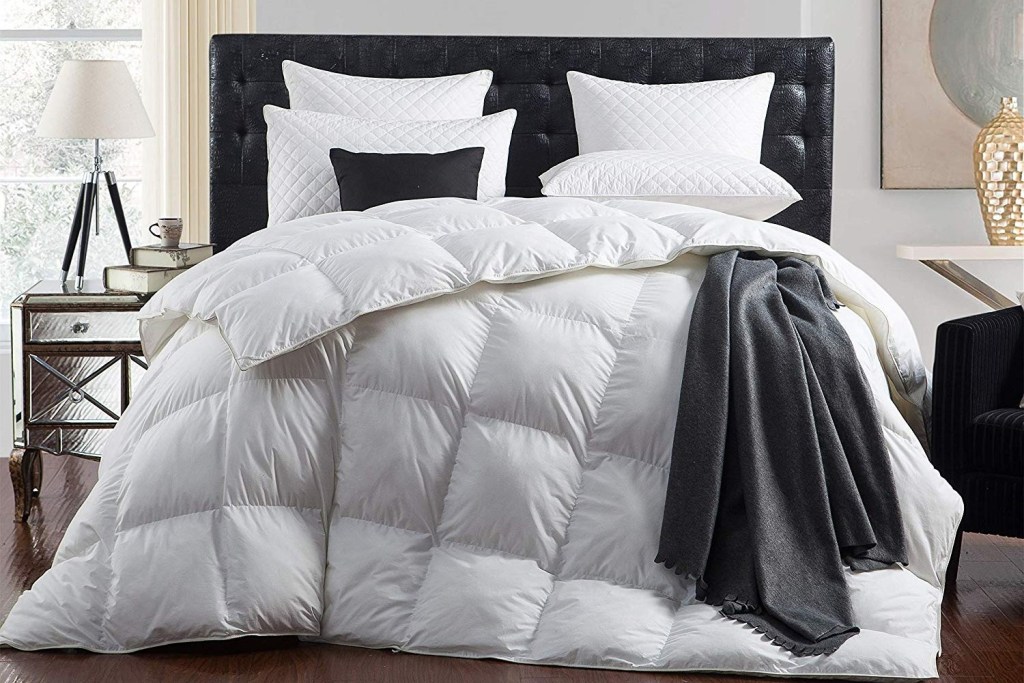 Goose down comforter on a bed