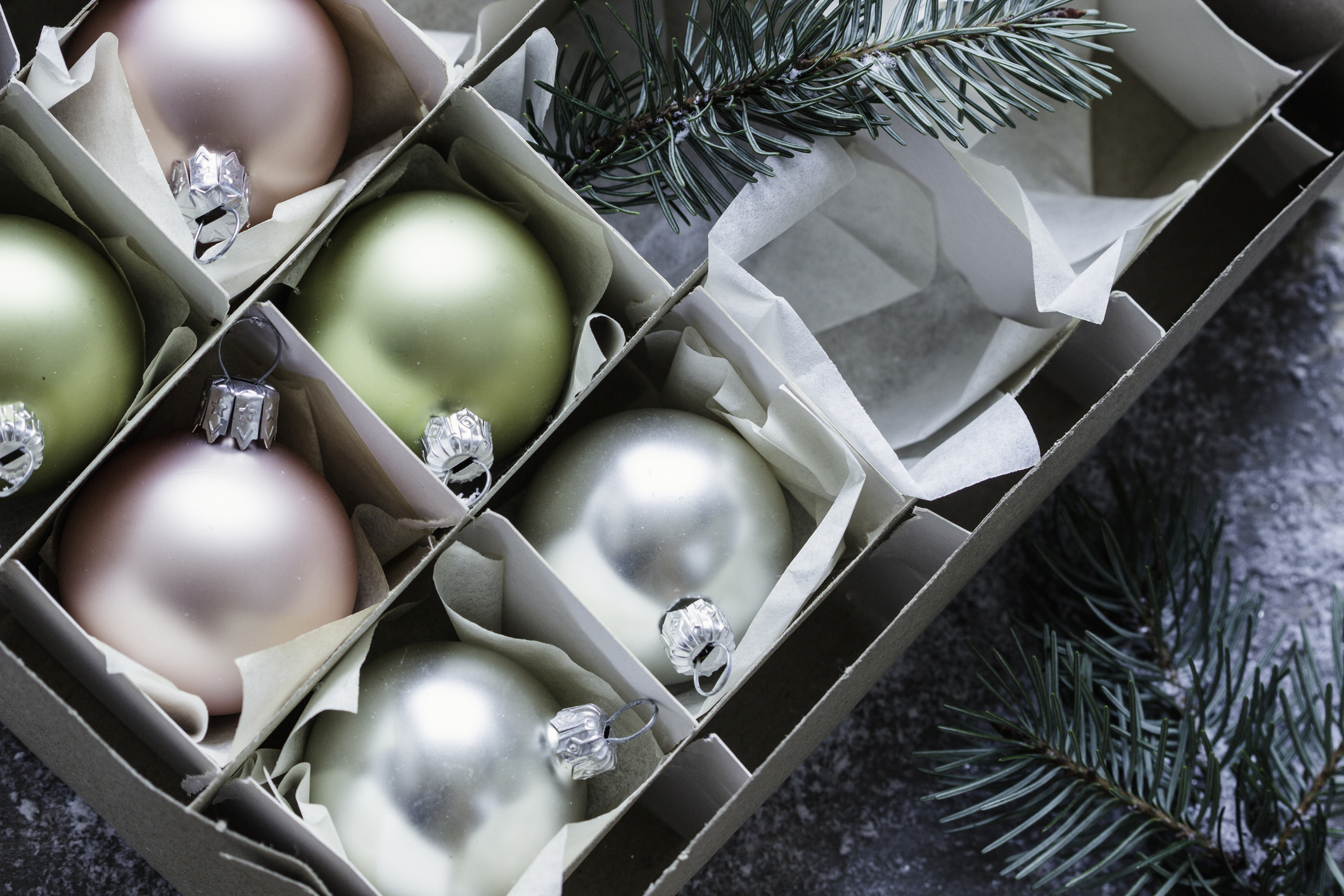 Ornament storage box with glass ornaments
