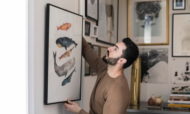 man hanging framed wall art