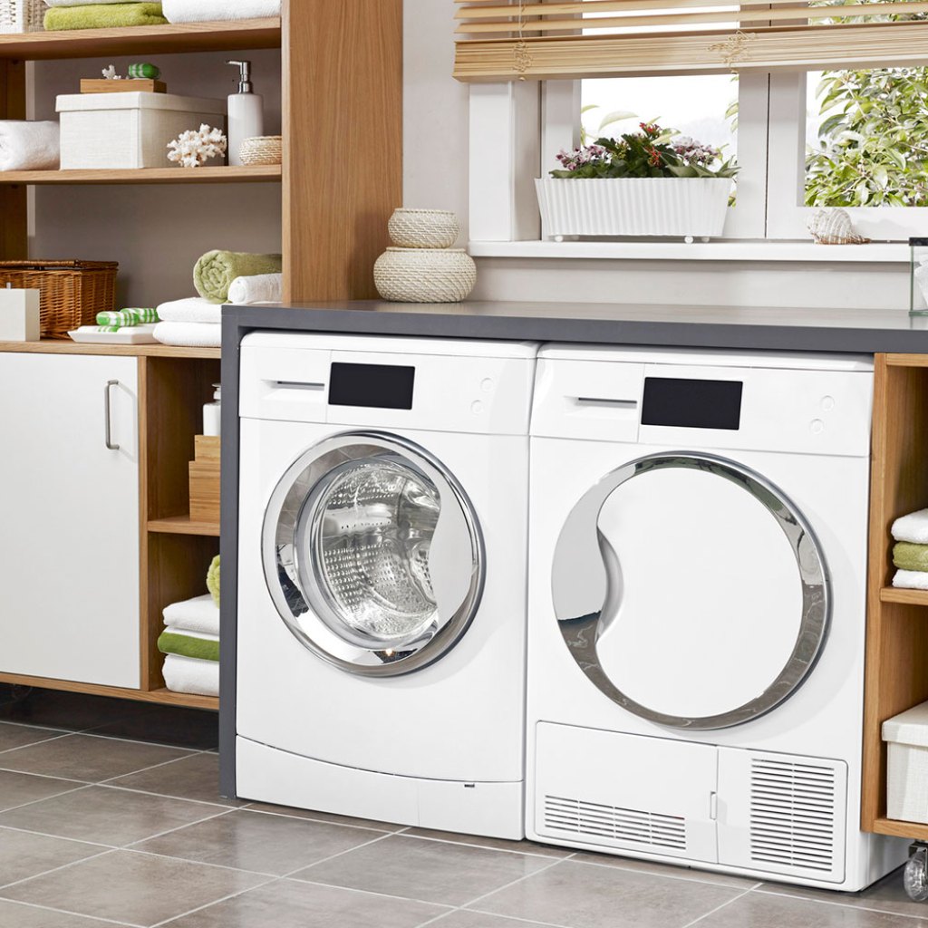 washer and dryer in a modern clean environment