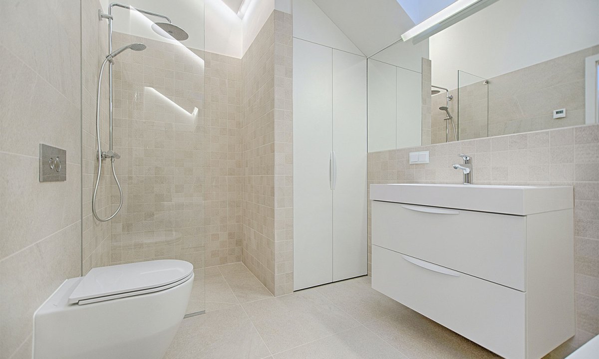 Shower with a glass door