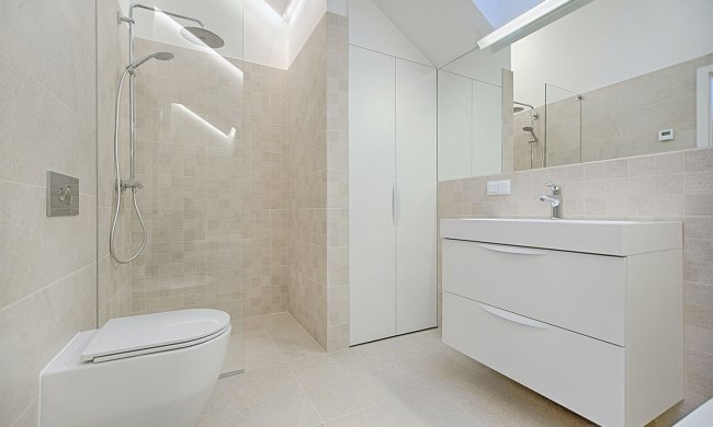 Shower with a glass door