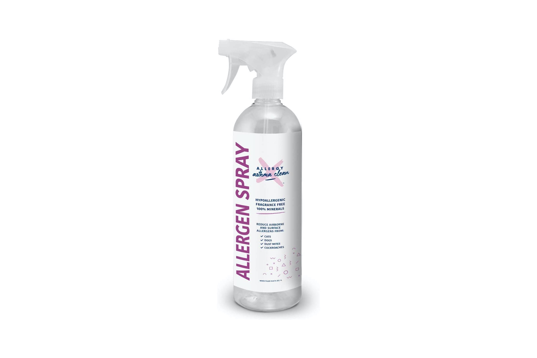 Spray bottle of Allergy Asthma Clean Allergen Spray on white background