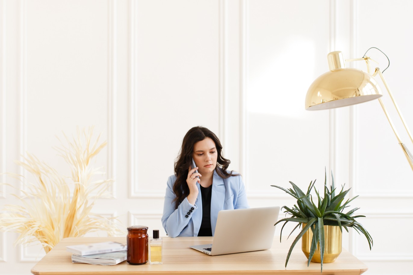 Woman at desk working from home