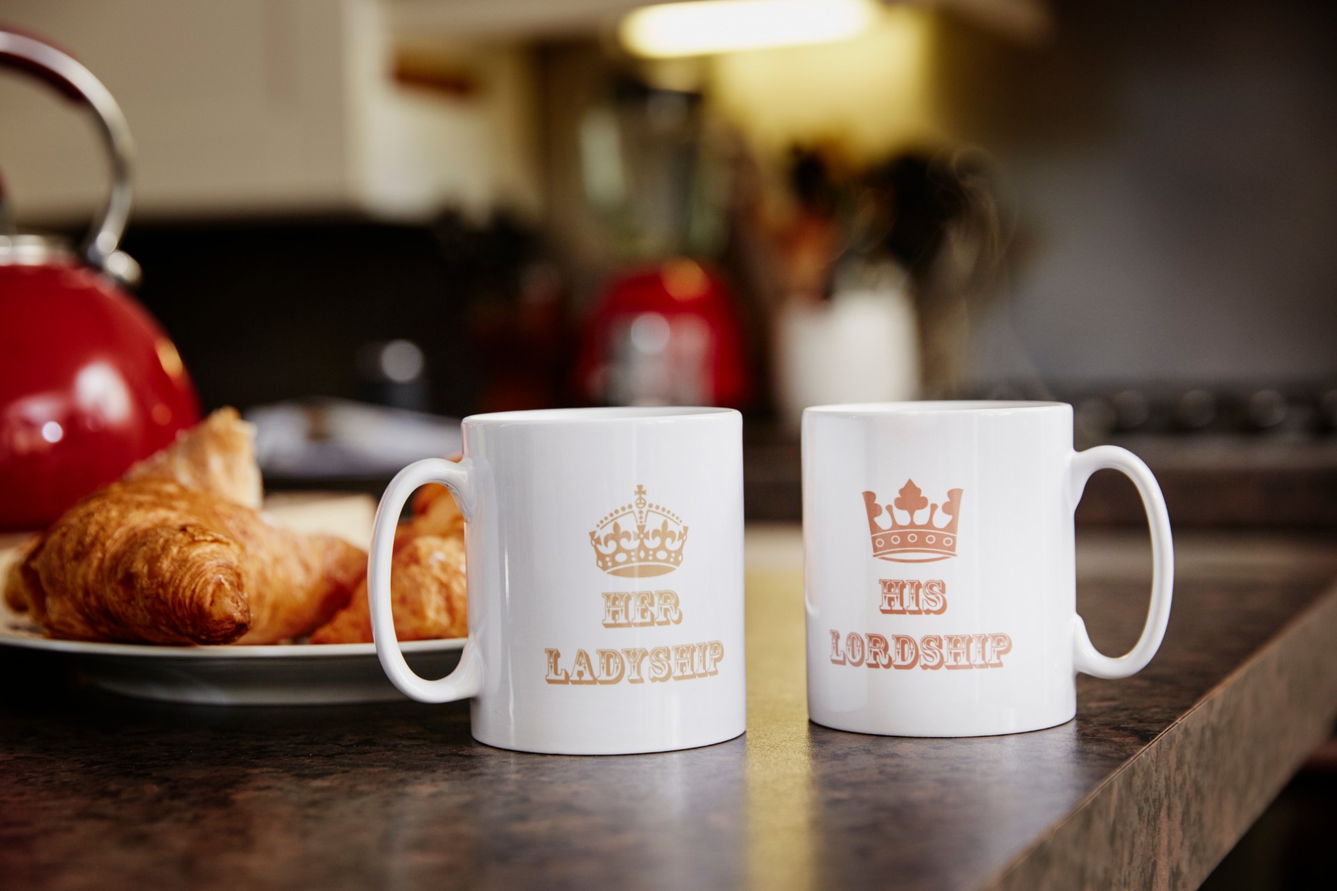 Two coffee mugs on a table