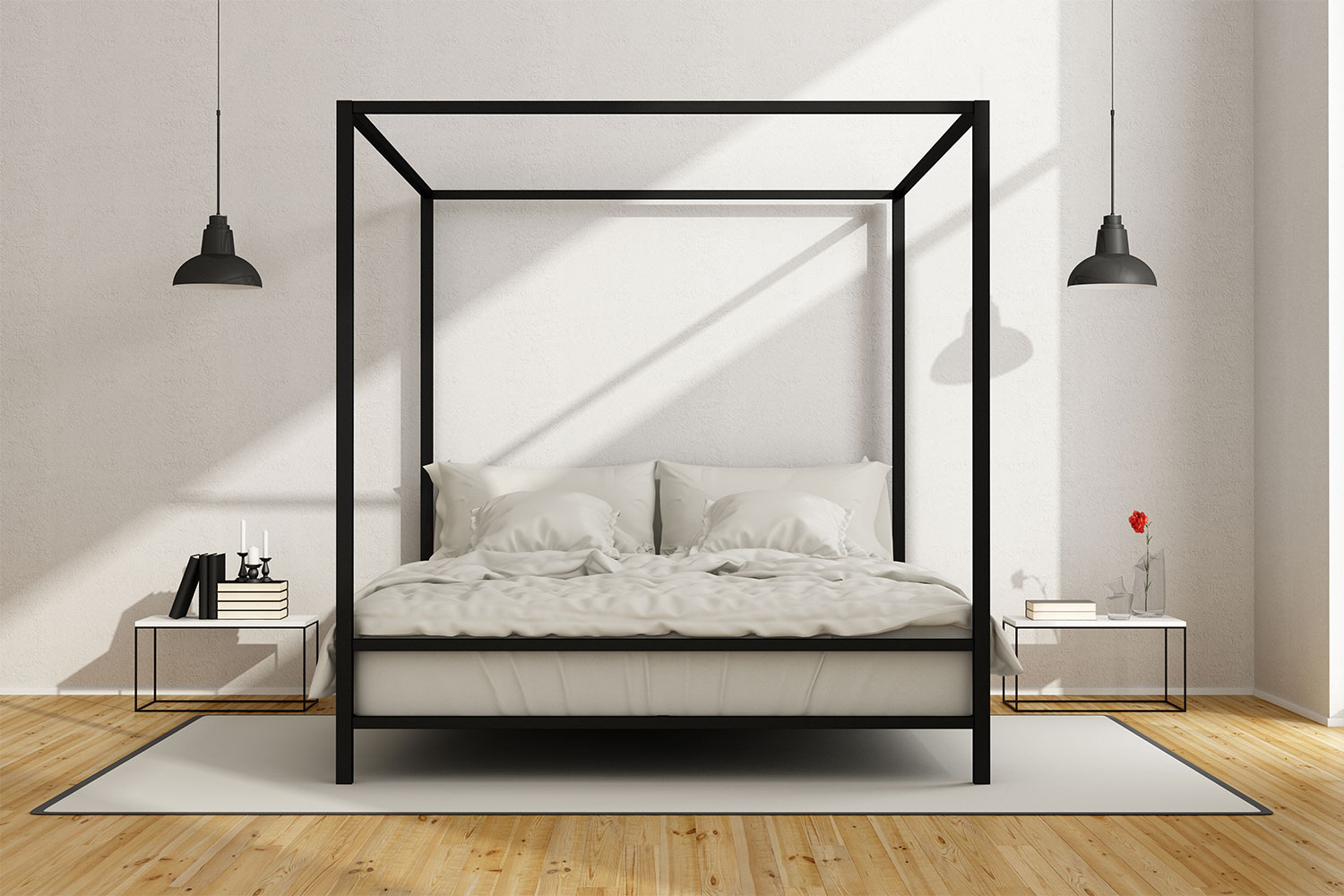 metal canopy bed frame in modern bedroom
