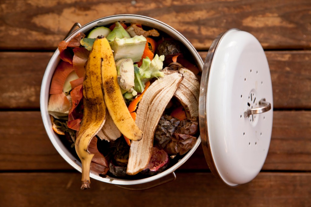 Pot filled with compostable items.