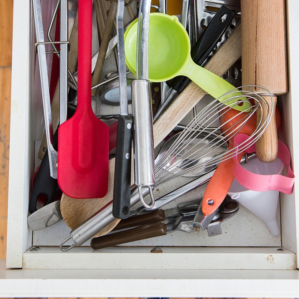 Cluttered kitchen drawer