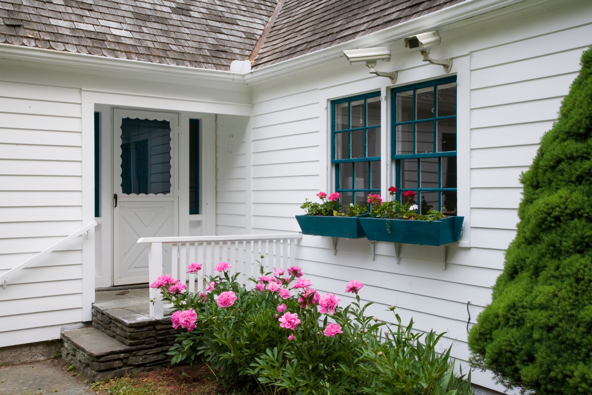 Residential home with security cameras