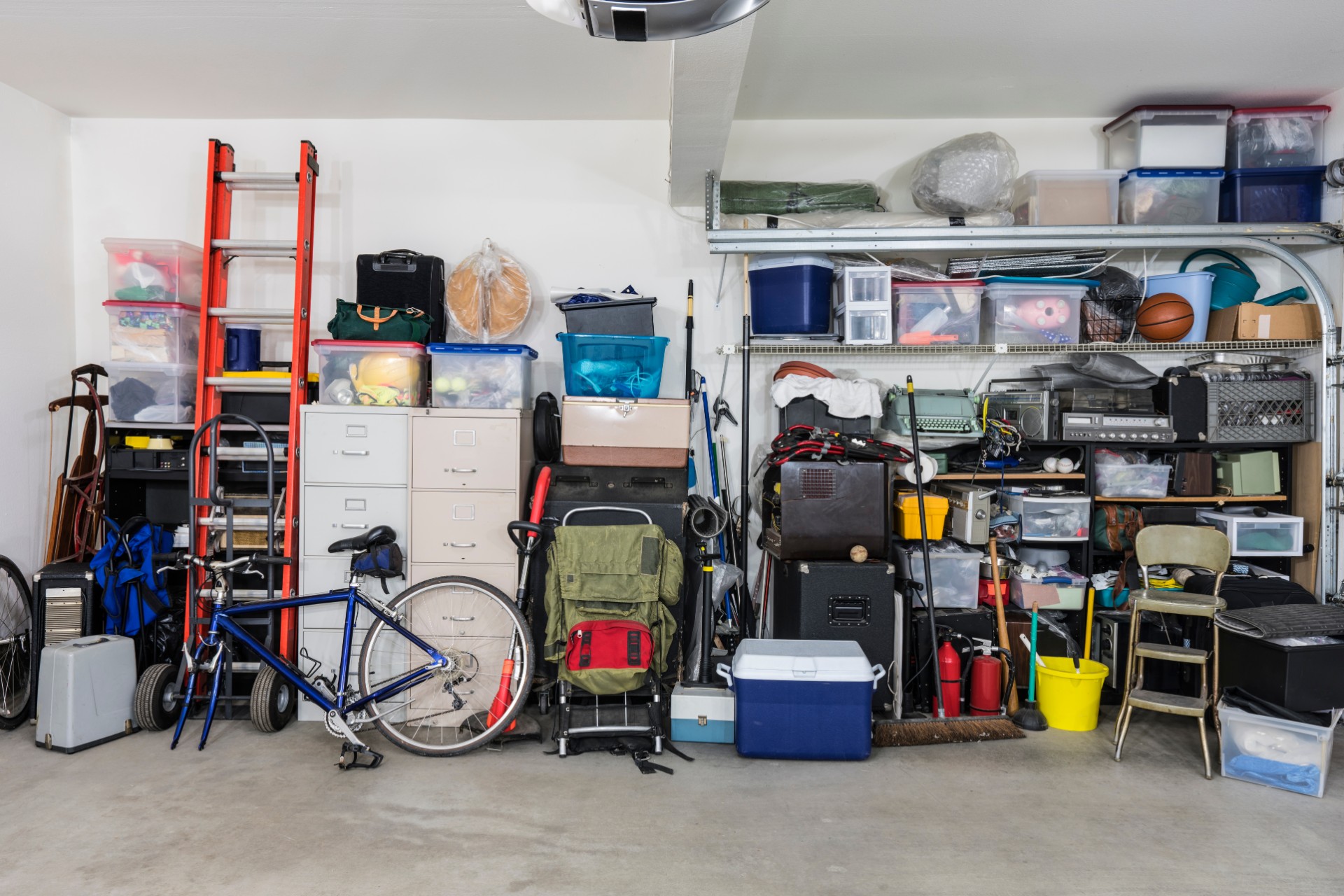 Organized garage with bins