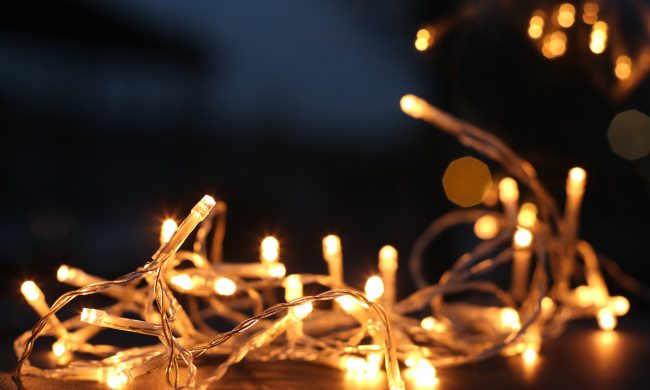 white fairy lights gathered on table