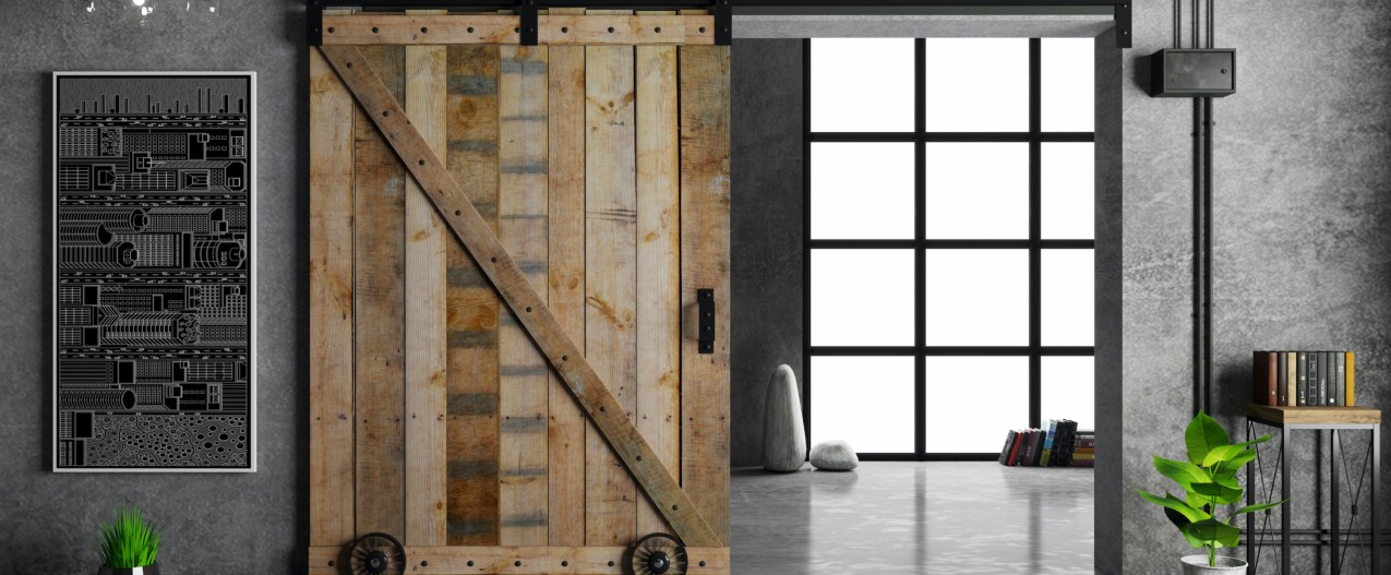 Sliding barn doors in a modern home