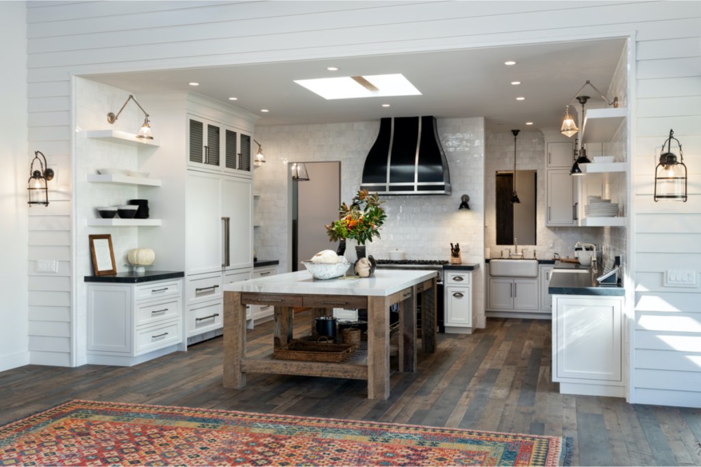 Farmhouse kitchen with rustic wood floors