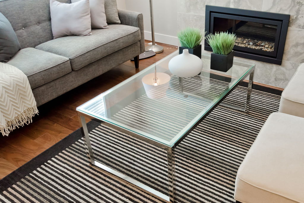 modern glass table in living room