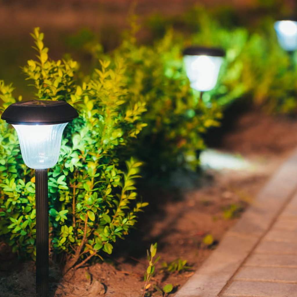 outdoor ground lights along a garden path