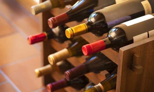 Wine bottles in a wine rack