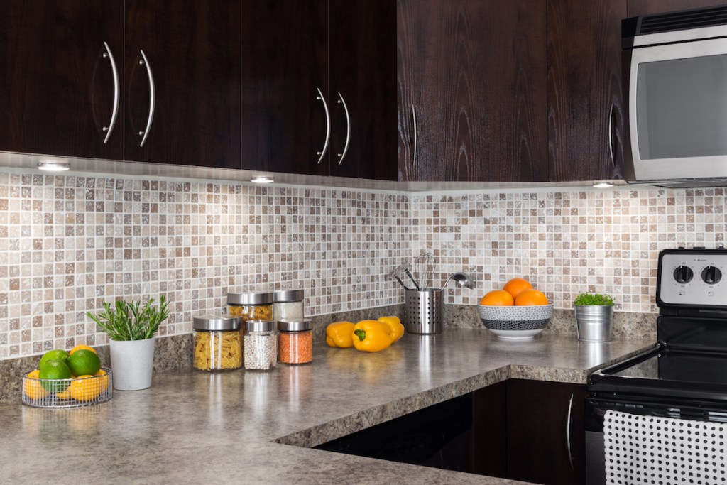 Clean kitchen countertop with containers
