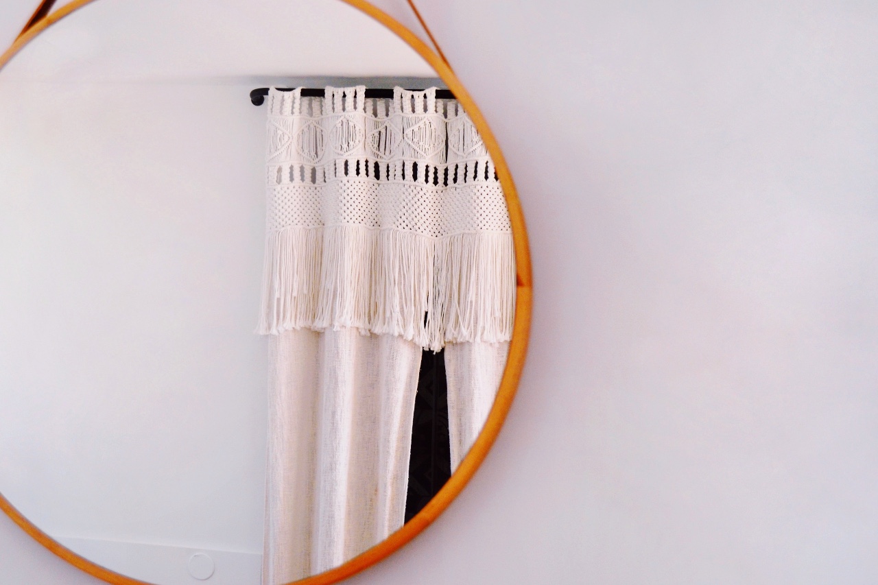 Vintage shower curtain in mirror