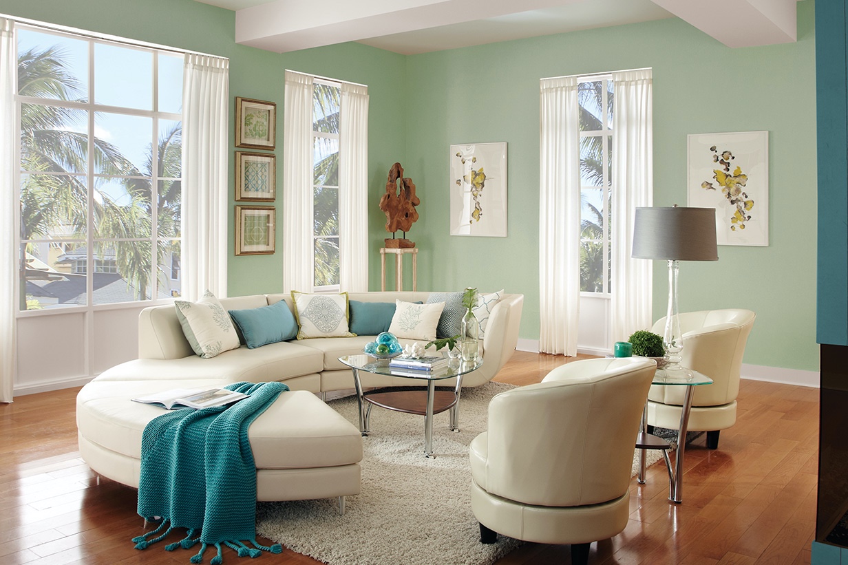 Living room with light-green walls