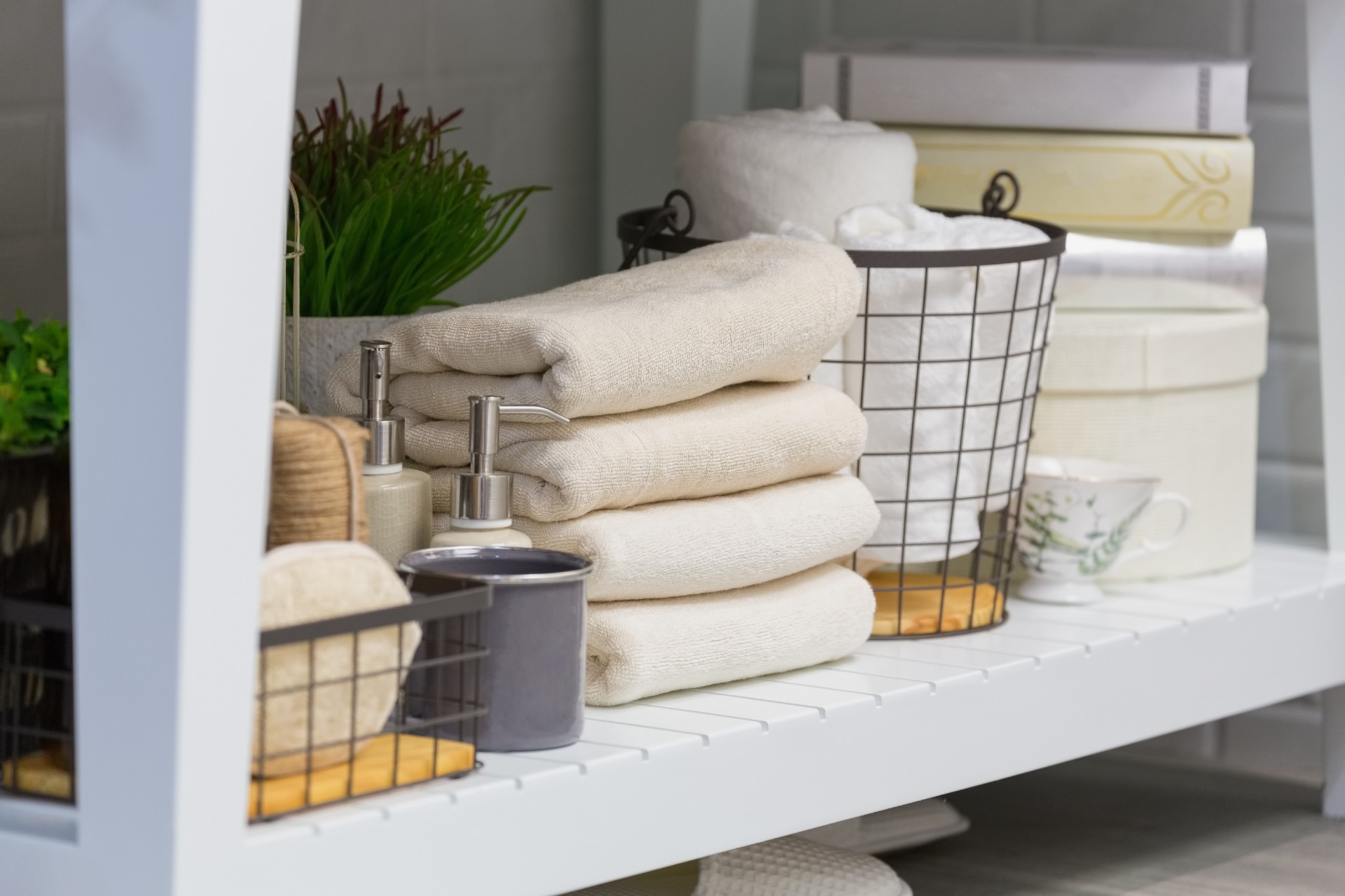 organized bathroom shelf